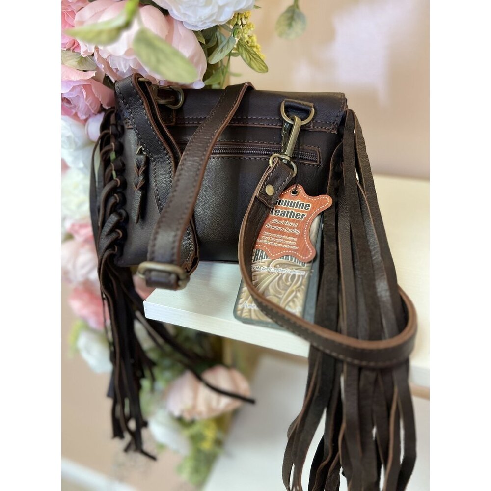 American Darling Tooled Fringe Purple Cactus Crossbody - Picture 3 of 4
